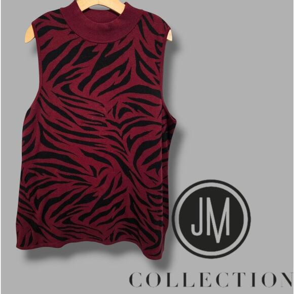 JM Collection women's wine red animal print sleeveless high neck Sweater - Picture 7 of 7